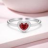 Red CZ Heart Halo Open  Adjustable Ring –925 Sterling Silver