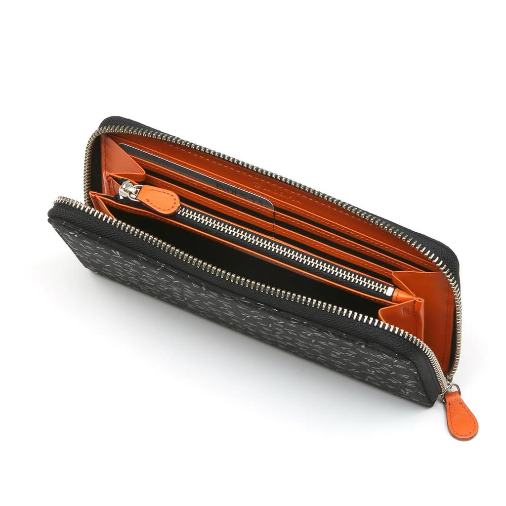 [Inden-ya] Inden HISOCA Hisoka Traditional Craft Koshu Inden Deerskin Lacquer Original Brand Wallet Black with Black Lacquer Dragonfly Design