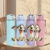 1PC Long Ear Hound Dog Cute Portrait Print 750ml Color Plastic Sports Water Bottle Leakproof Flip Straw Lid Suitable for Sports Office Home Use