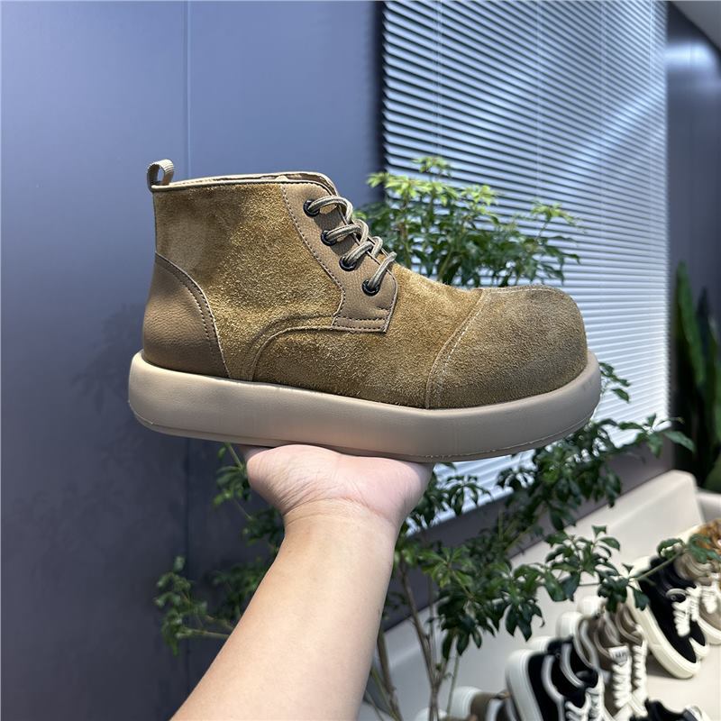 Leather Clown Shoes Winter Velvet Warm High Top Derby Shoes Thick Sole Old Big Head Leather Shoes Flm