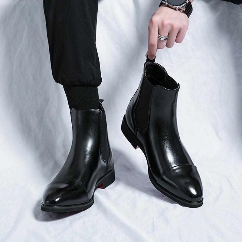 Luxury Brand Men Chelsea Boots Pointed Toe High Top Leather Boots Business Dress Boots for Men 2025New Casual Ankle Boot