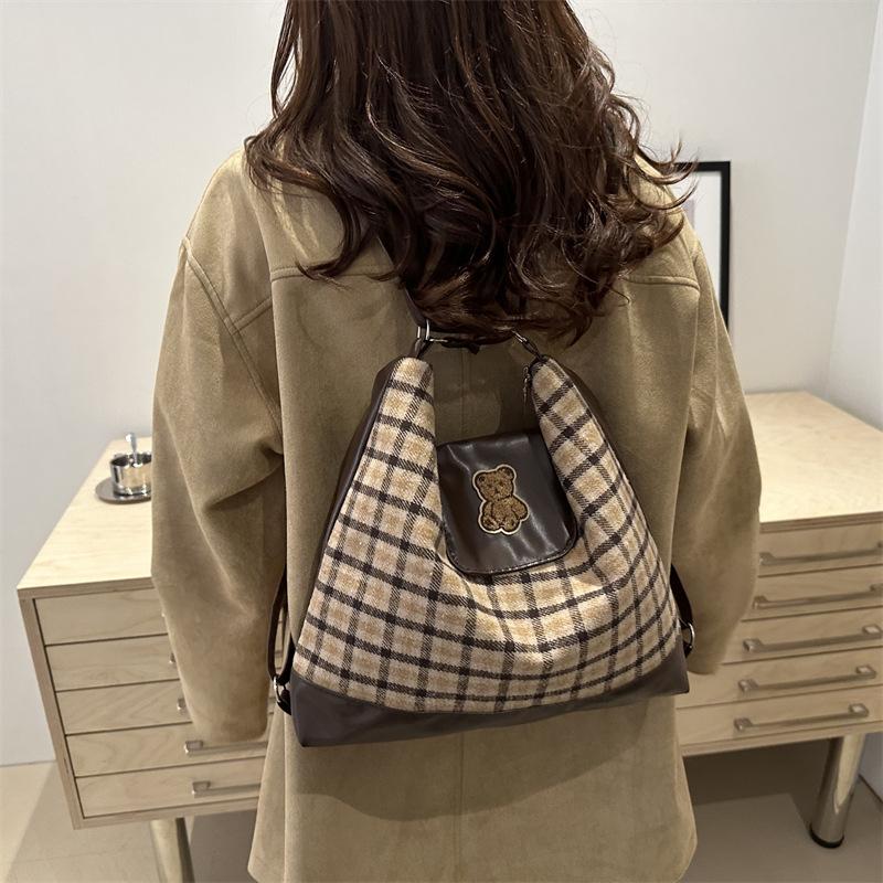 Women Plaid Large Capacity Multifunctional Fashion Convertible Shoulder Backpack For Daily Commute