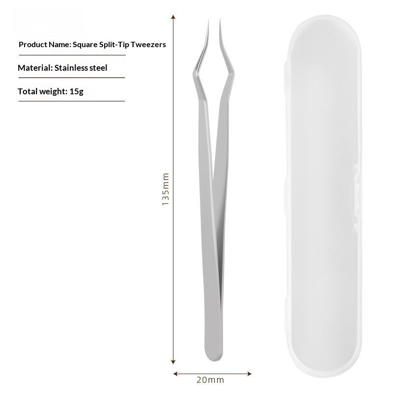 1 Set Stainless Steel Eyelash Extension Tweezers Non Slip Long Handle Ultra Precision Tip For Salon Home Lash Grafting Use