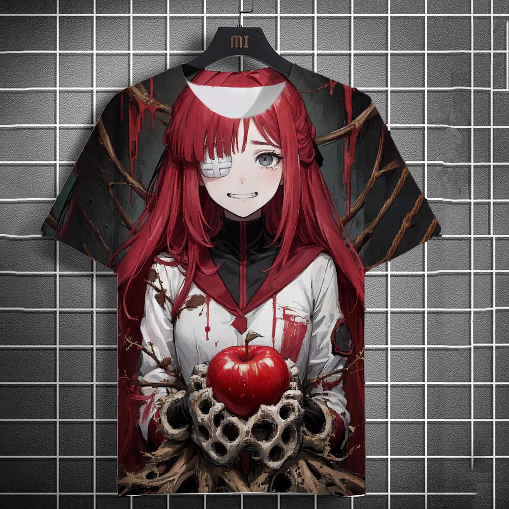 Summer New Men's Casual Short Sleeve T-Shirt Halloween Vampire Anime Girl Comfortable Breathable Retro Printed Short Sleeve