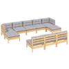Vidaxl 10-Cz. Garden Lounge Set, Grey Cushions, Pine
