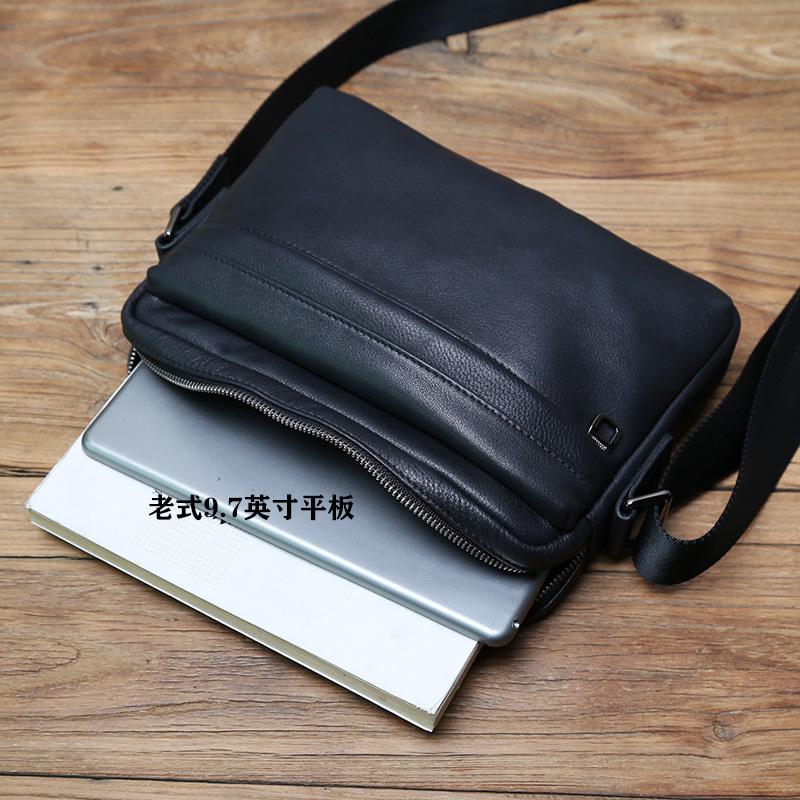 New Men's Leather Shoulder Bag Top Layer Leather Casual Backpack Horizontal Crossbody Bag Trendy Men's Bag 10-inch IPad Bag NZPJ