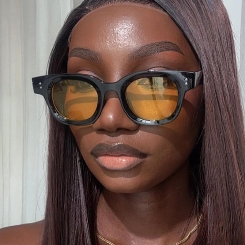 New Retro Square Sunglasses Women Fashion Leopard Blue Shades UV400 Men Trending Punk Rivets Sun Glasses