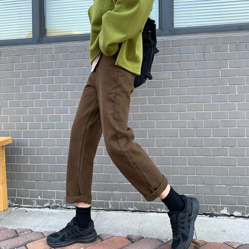 Autumn Brown Straight Denim Vintage Slender Office Lady Jeans Women Trousers High Waist Large Size Pants Female