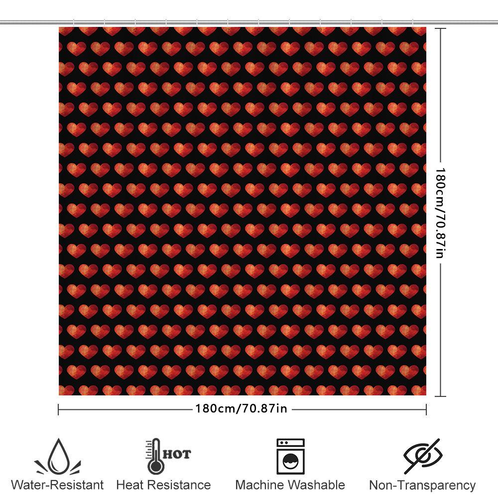 Red Heart Shape Shower Curtain Waterproof Printed Decorative Bathroom Shower Cellophane Curtains For Home Decor
