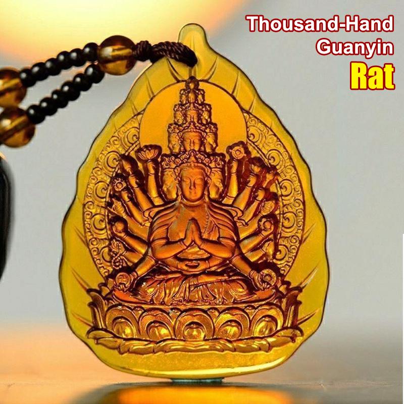 

Ice Yellow Crystal Lucky Pendant Long Sweater Necklace Manjushri Amitabha Tibetan Buddhism Religion Amulet Necklaces Unisex Gift