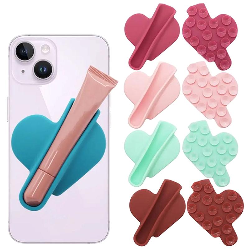Silicone Phone Lipstick Holder Heart Shaped Mobile Phone Case Lip Glaze Back Stick Holder Accessories Stick Protective Case