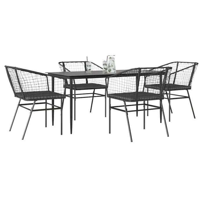 VidaXL Ensemble à manger de jardin et coussins 5 pcs noir rotin verre 3334502
