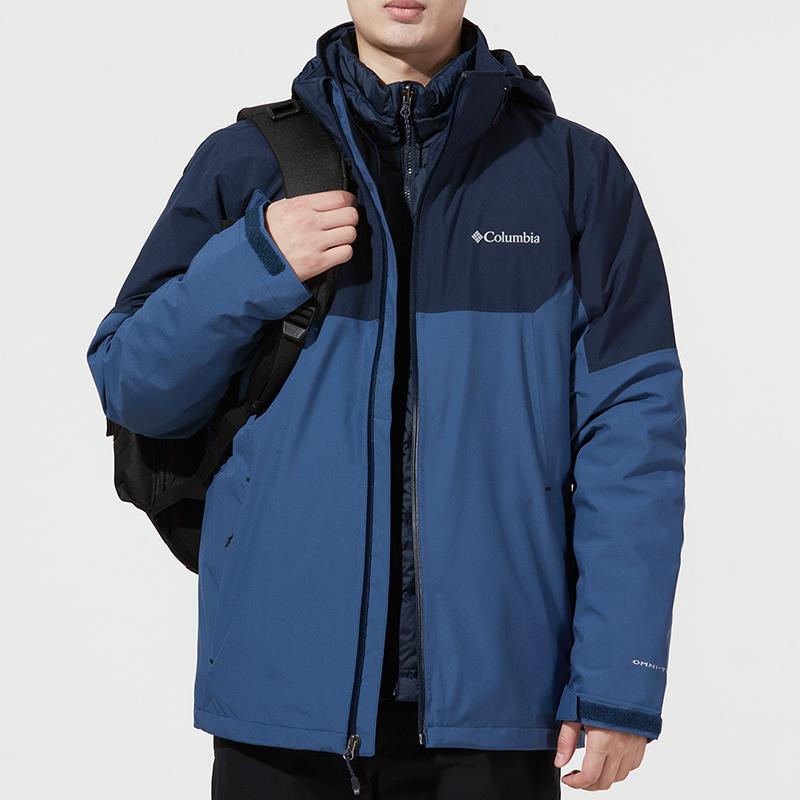 Columbia Cascade Peak 5 Outdoor Detachable Lined Hooded Color Block 3-In-1 Waterproof Durable Warm Jacket Men jackets Blue WE6347-452