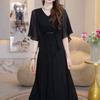 Black Temperament Waist High-end Dress Collar Summer New Foreign Style Age Reduction Display Medium and Long Skirt