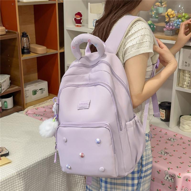Cute Light Blue Backpack with Padded Top Handle Front Zipper Pocket Adjustable Straps Casual School Bag