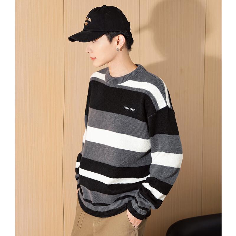

TonLion 2024 Men s Crew Neck Embroidered Stripe Sweater XL