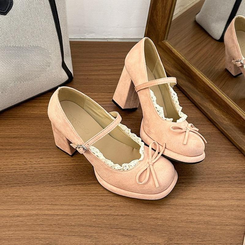

French Temperament Retro Mary Jane Shoes Women 2026 Spring Block Heel High Heels One Buckle Single Shoes 40 рожевий