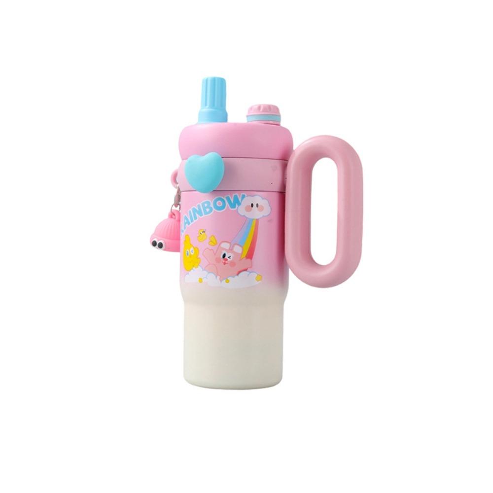800ml Cartoon Doll Straw Thermos Cup Stainless Steel Insulated Water Cup  Office