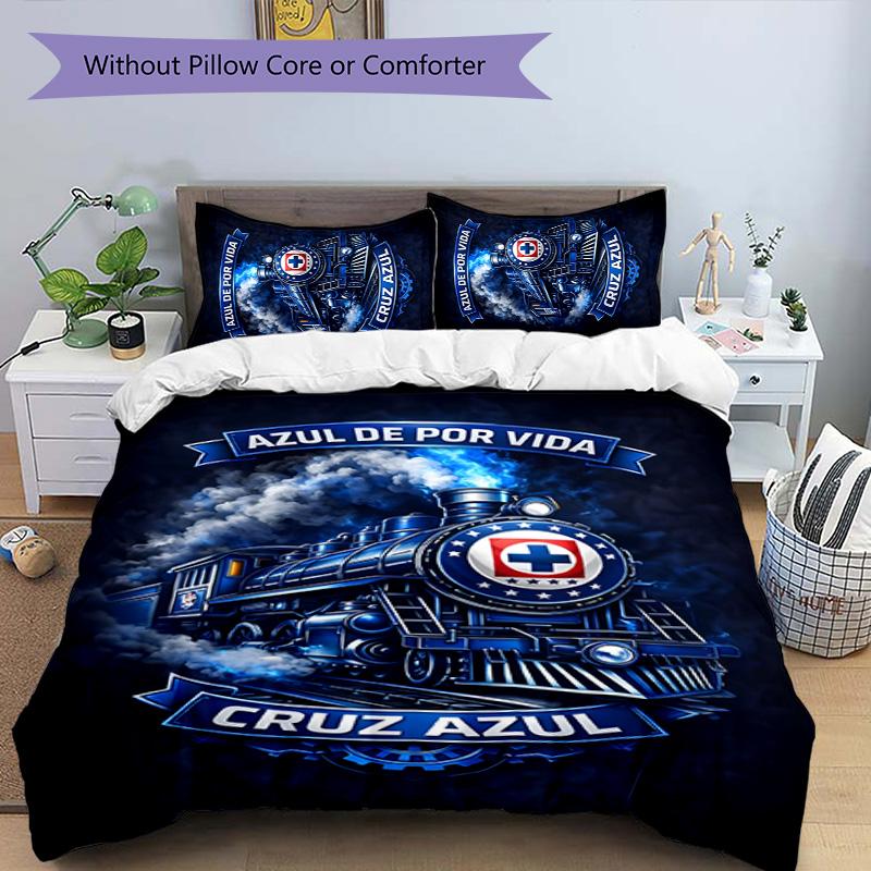 Cruz Azul Themed 3pcs Bedding Set Duvet Cover Closure Includes 1 Duvet Cover & 2 Pillowcases for All Seasons Bedroom Home Dorm Decor