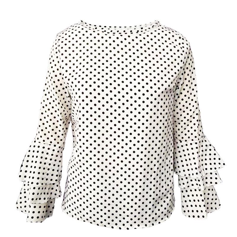 European & American Polka Dot Bell Sleeve Plus Size Chiffon Blouse