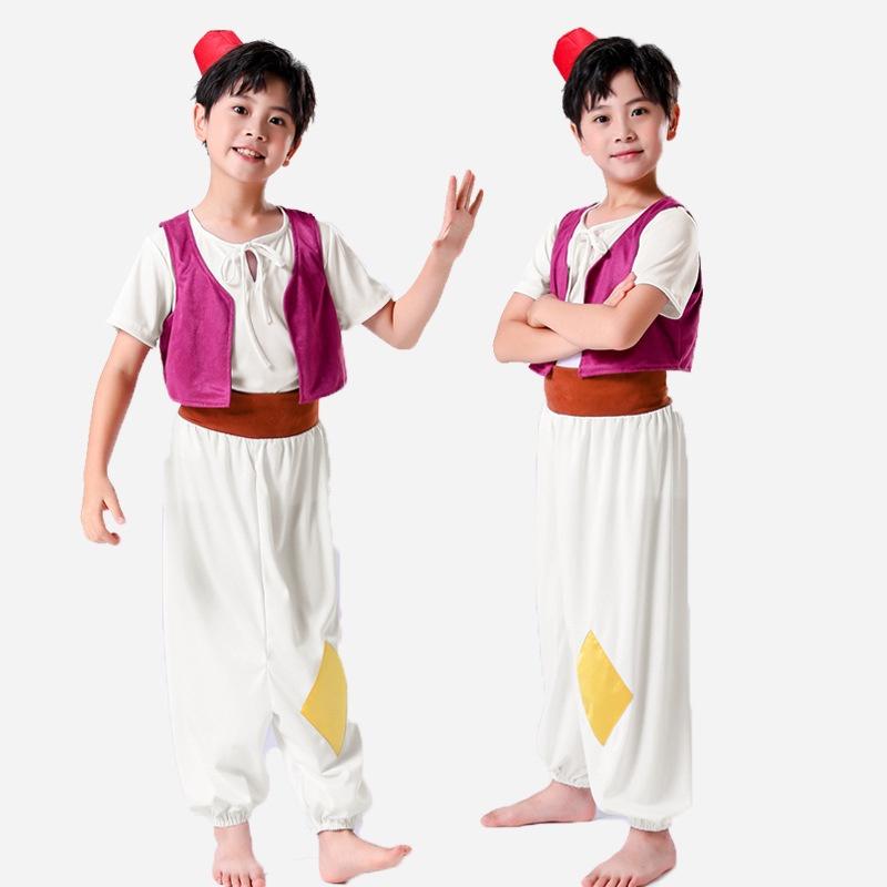 2023 New Halloween Aladdin Genie Prince Children's Cosplay Costume Arabian Nights Full Set Outfit Polyester Fabric