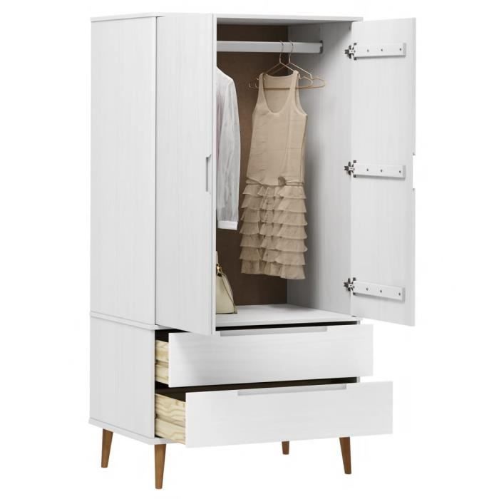VidaXL Wardrobe MOLDE White 90x55x175 Cm Solid Pine Wood 350523