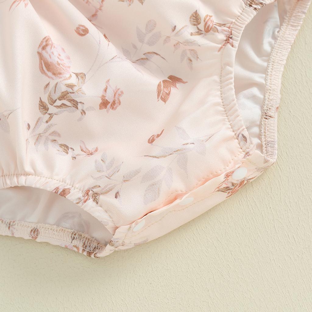 Infant Girl Romper Rib Knit Patchwork Floral Print Fly Sleeve Ruffles Jumpsuits Newborn Clothes Baby Bodysuits with Headband