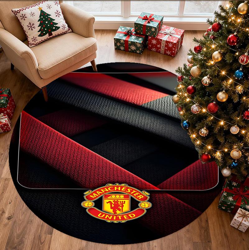 Football United F.C Pattern Round Rug, Indoor/Outdoor Mat, for Picnic, Gameroom, Bedroom, Office, Living Room, Home Decor Carpet, Birthday Gift