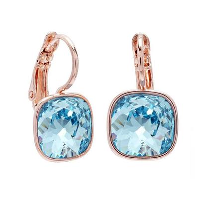 Brincos de Cristal Austríaco Corte Almofada 12mm Água-marinha