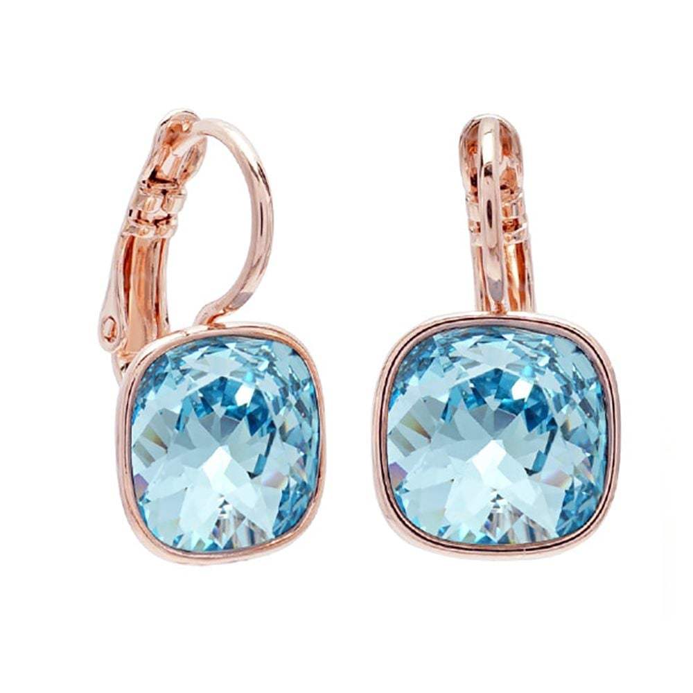 Austrian Crystal Cushion Cut 12mm Aquamarine Earrings