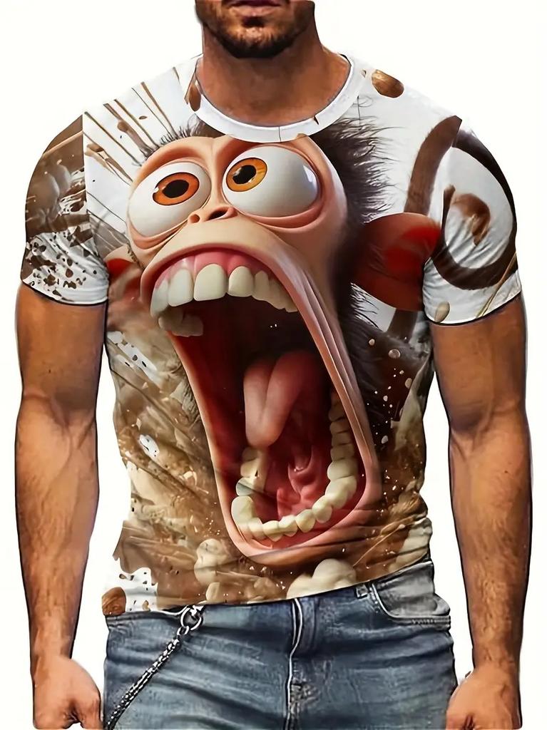 Funny Monkey Graphic 3D Printed T-shirt For Men Causal Short Sleeve Oversized Pullover Tshirts Top New In Men's Monkey Tee Shirt