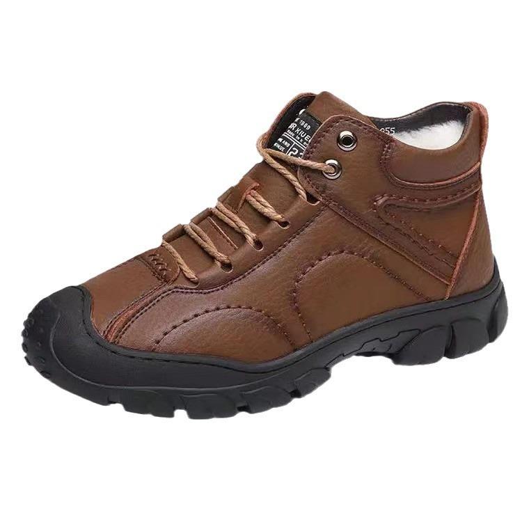 Men's cotton shoes men's cotton shoes piled thickened waterproof casual men's shoes men's high-top leather shoes outdoor sports snow boots