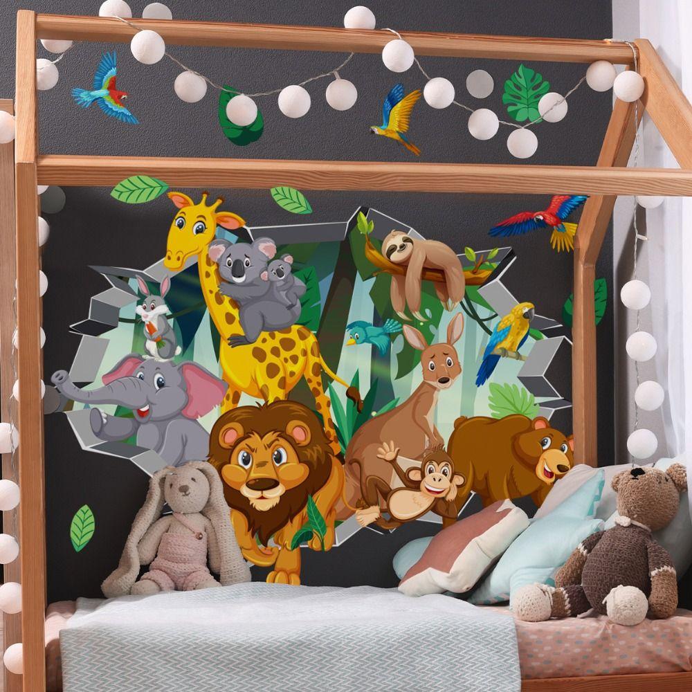 2 Sheets/set Waterproof Background Decor Decals Cartoon Wallpaper Animal Wall Stickers  Dormitory