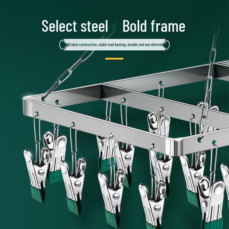Stainless Steel Multi-Clip Drying Sock Hanger - 26 Clips