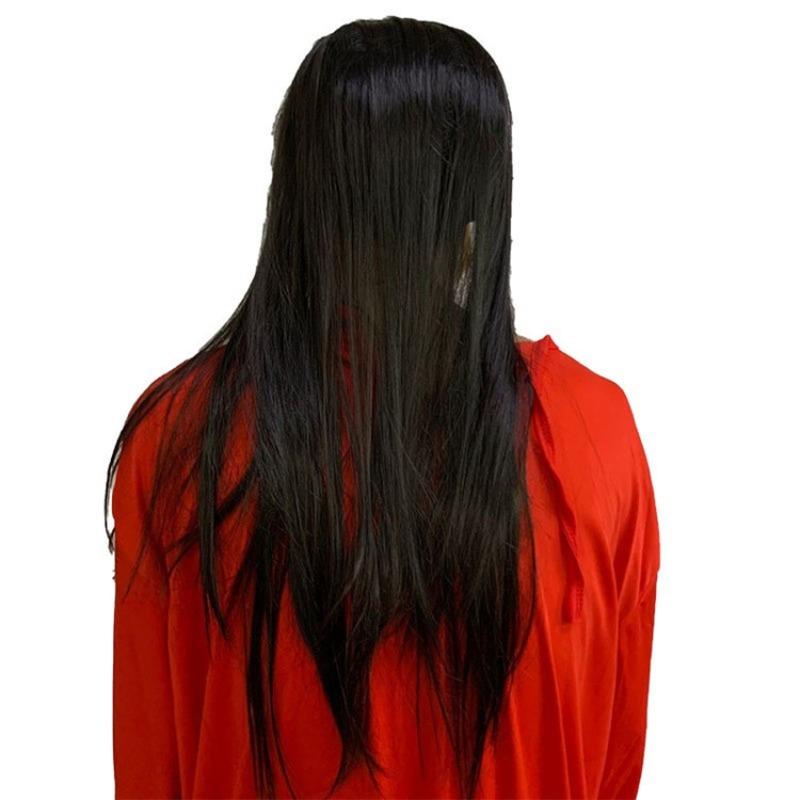 Horror Mask Black Hair and Fangs Prank Full Face Halloween Cosplay Dance Party Scary Latex Headgear