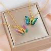 Colorful Butterfly Pendant Clavicle Necklace for Women - Trendy, Fashionable, and Luxurious Titanium Steel Accessory
