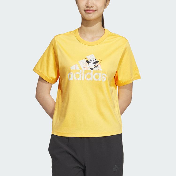 Adidas Badge Of Sport Graphic Print Round Neck Short Sleeve T-Shirt Women Tops Bright-Yellow JI6864
