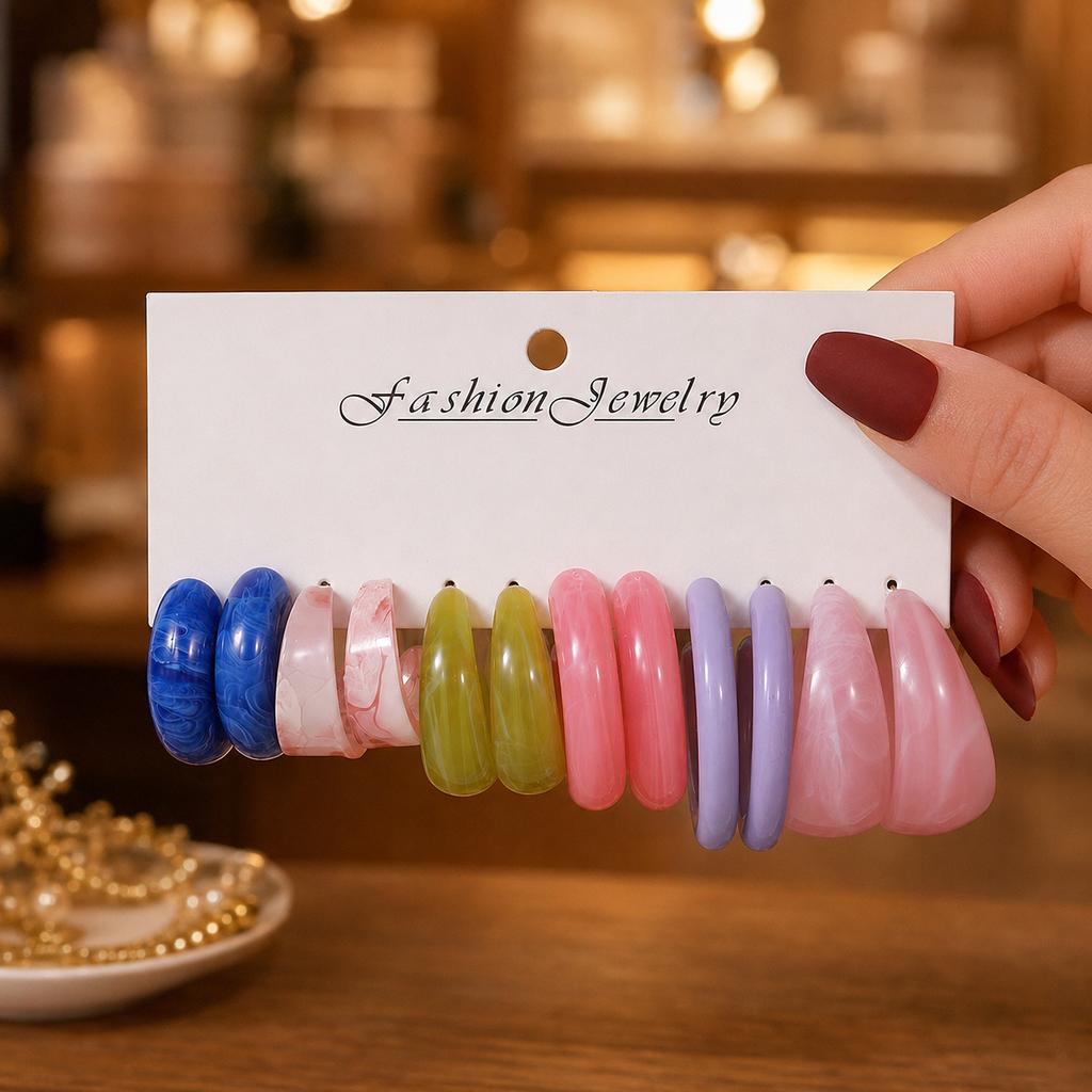 Color C-shaped acrylic earrings, European and American fashion personalized leopard print creative resin jewelry set