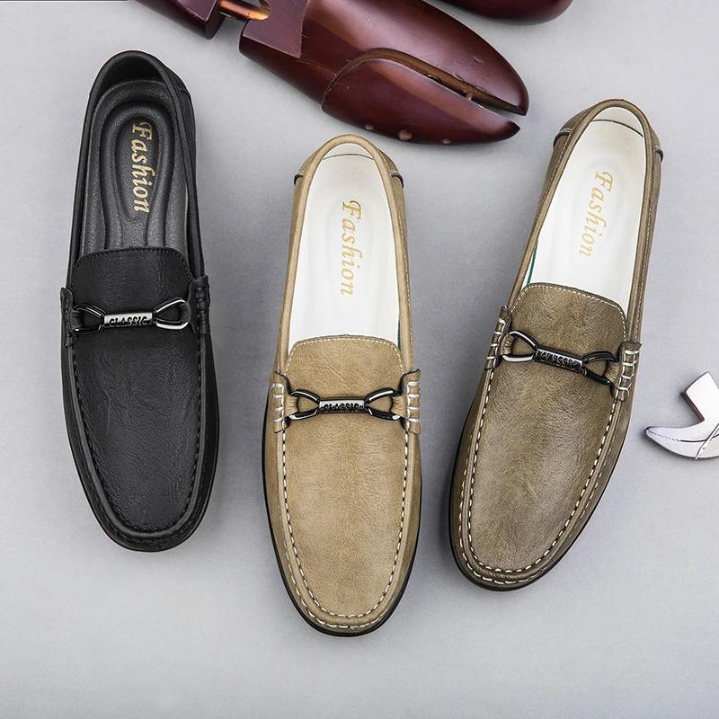Fashion Genuine Leather Men Shoes Luxury Brand Mens Loafers High Quality Formal Casual Mens Business Formal Boat Shoes Soft Moccasins