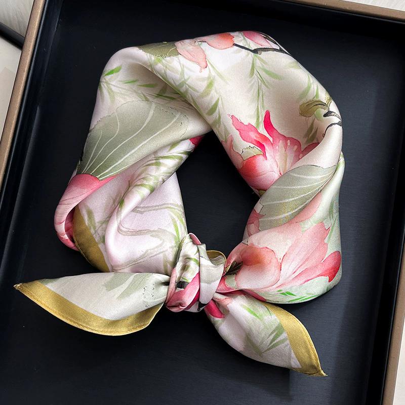 100% Pure Silk Scarf Women Neck Square Headband Scarves Bandana  Fashion Hijab Poncho Scarves Pashmina  Female Foulard 53cm