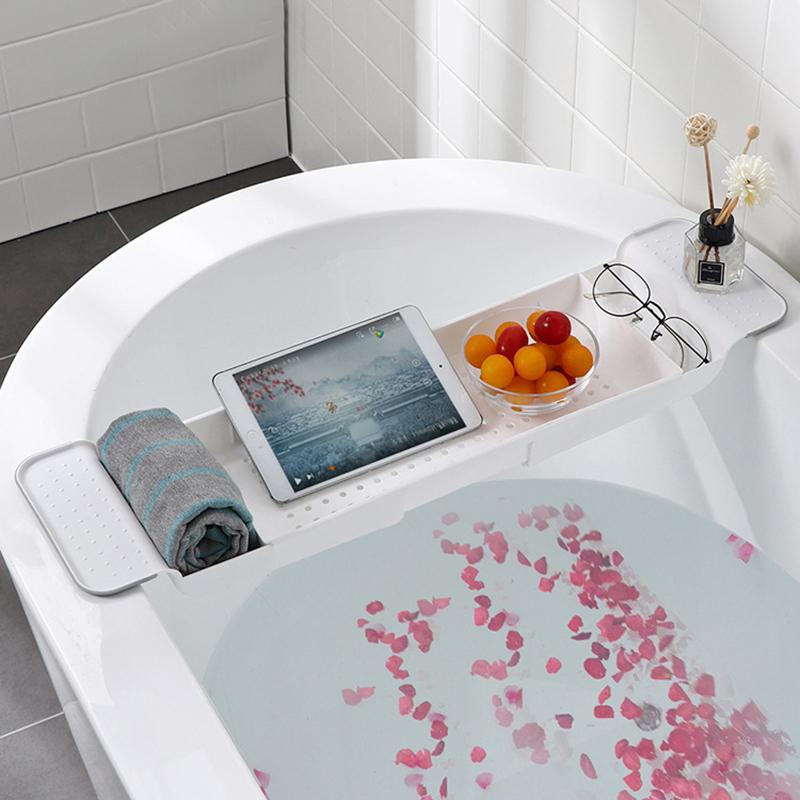 Bathtub Rack Retractable Bathroom Bathtub Tray Shower Rack Plastic Bathtub Rack Towel Bookshelf Storage Rack Accessories