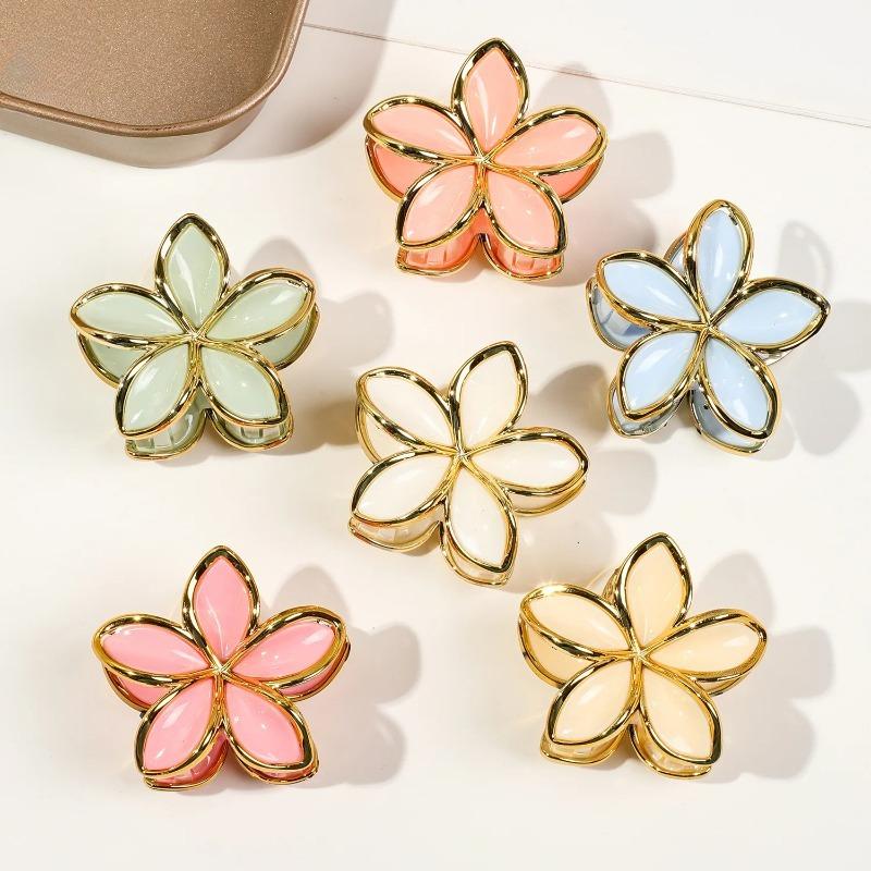 6Pcs Frangipani small hairpin female high-end sense of disc hair ponytail clip jelly color cute shark clip