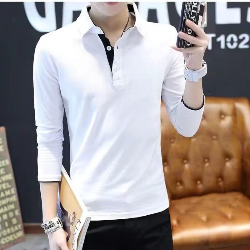 

Мужская однотонная рубашка поло с лацканами - осенний повседневный деловой топ с длинными рукавами 4XL белый