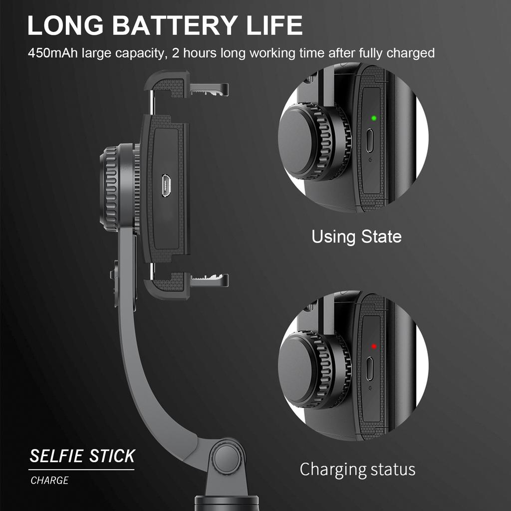 Uttrekkbart trådløst BT Selfie Stick håndholdt Gimbal Stabilizer Stativ med avtakbar fjernkontroll