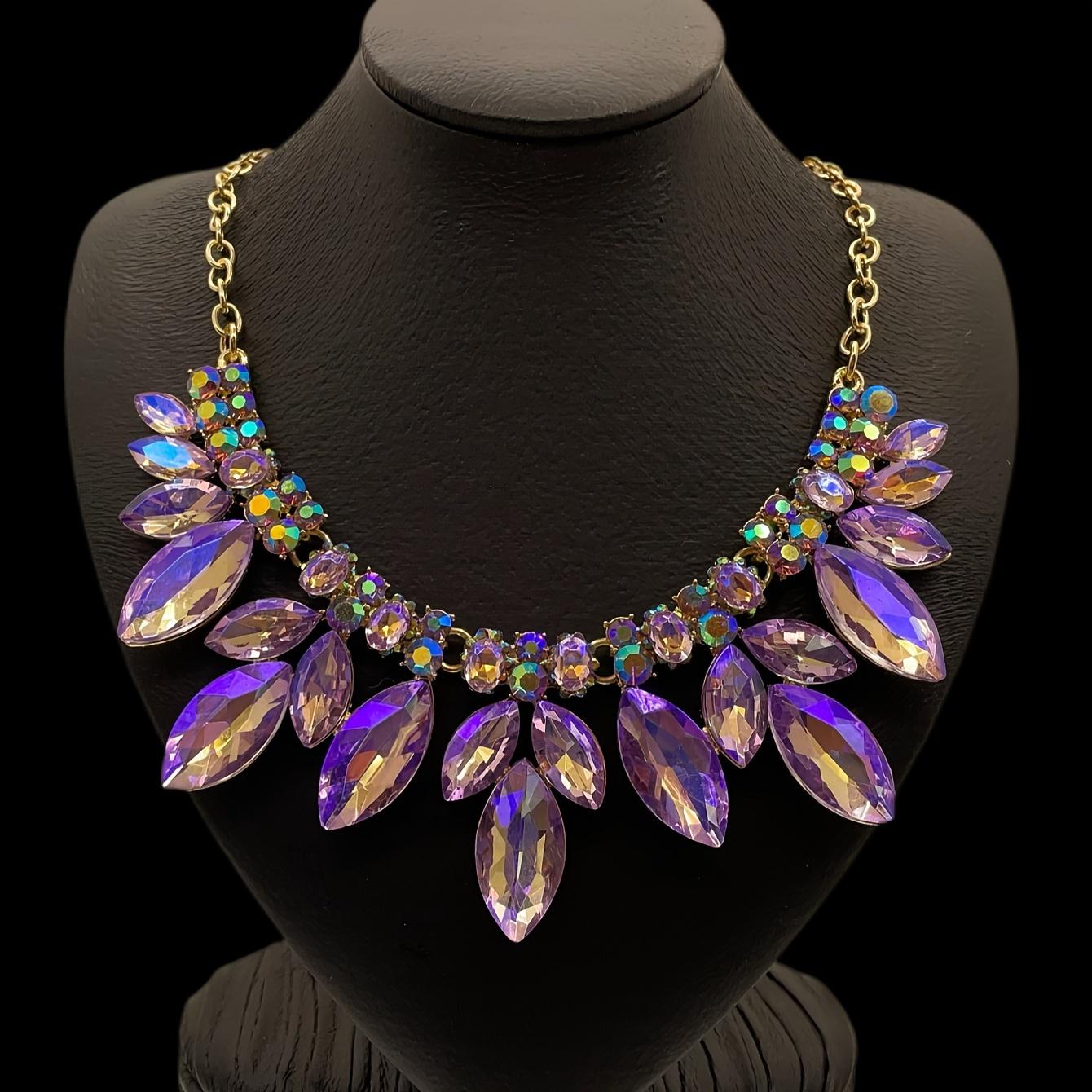 

Яркое красочное ожерелье из искусственного кристалла, гламурное массивное коктейльное свадебное ожерелье фиолетовый