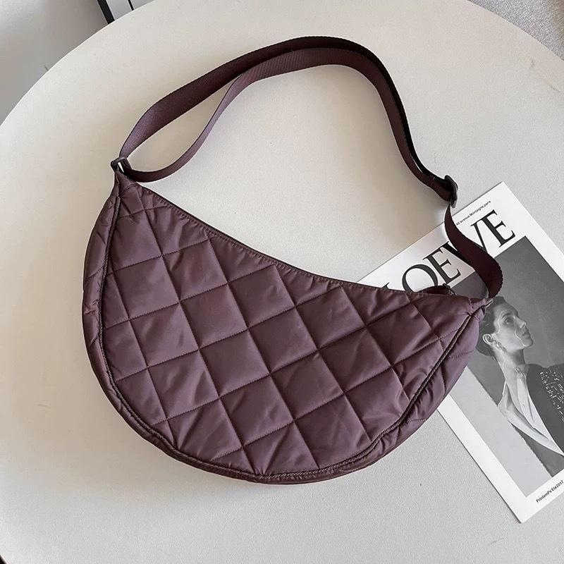 Casual Portable Women's Hobos Crossbody Bag Simple Nylon Ladies Shoulder Bags Quilted Plaid Female Underarm Bag Purse Handbags