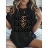 Plus Size Womens Round Neck Tee with MAMA Pattern and Leopard Print Lightning Design Short Sleeve Mom Daily Style Gift Top