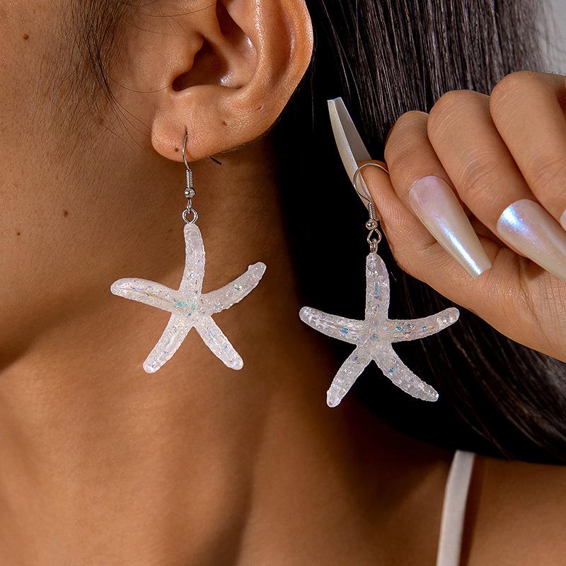Simple color resin starfish scallop earrings cute color fish, ocean series earrings earrings women