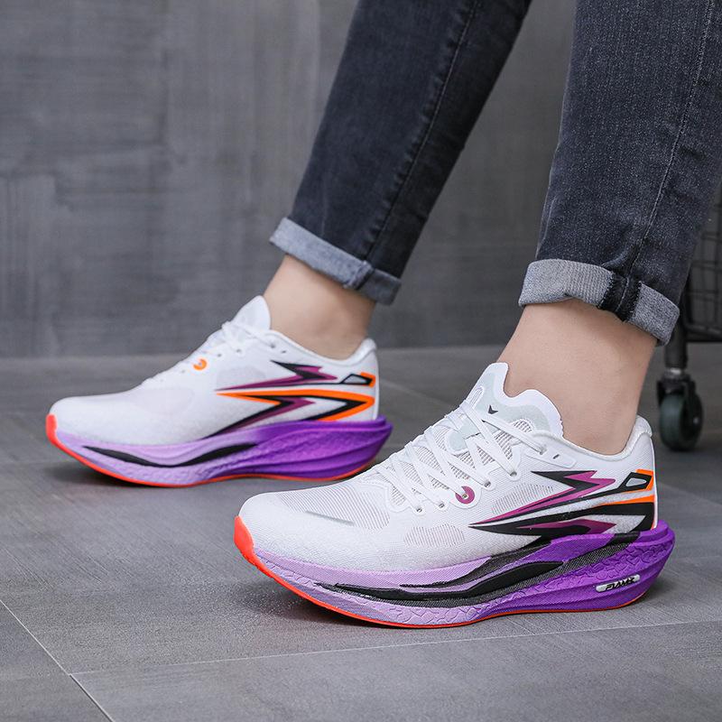 Flying Burning Professional Marathon Running Shoes Carbon Board Racing PB Running Shoes Shock Absorption Training Shoes Light White Sneakers