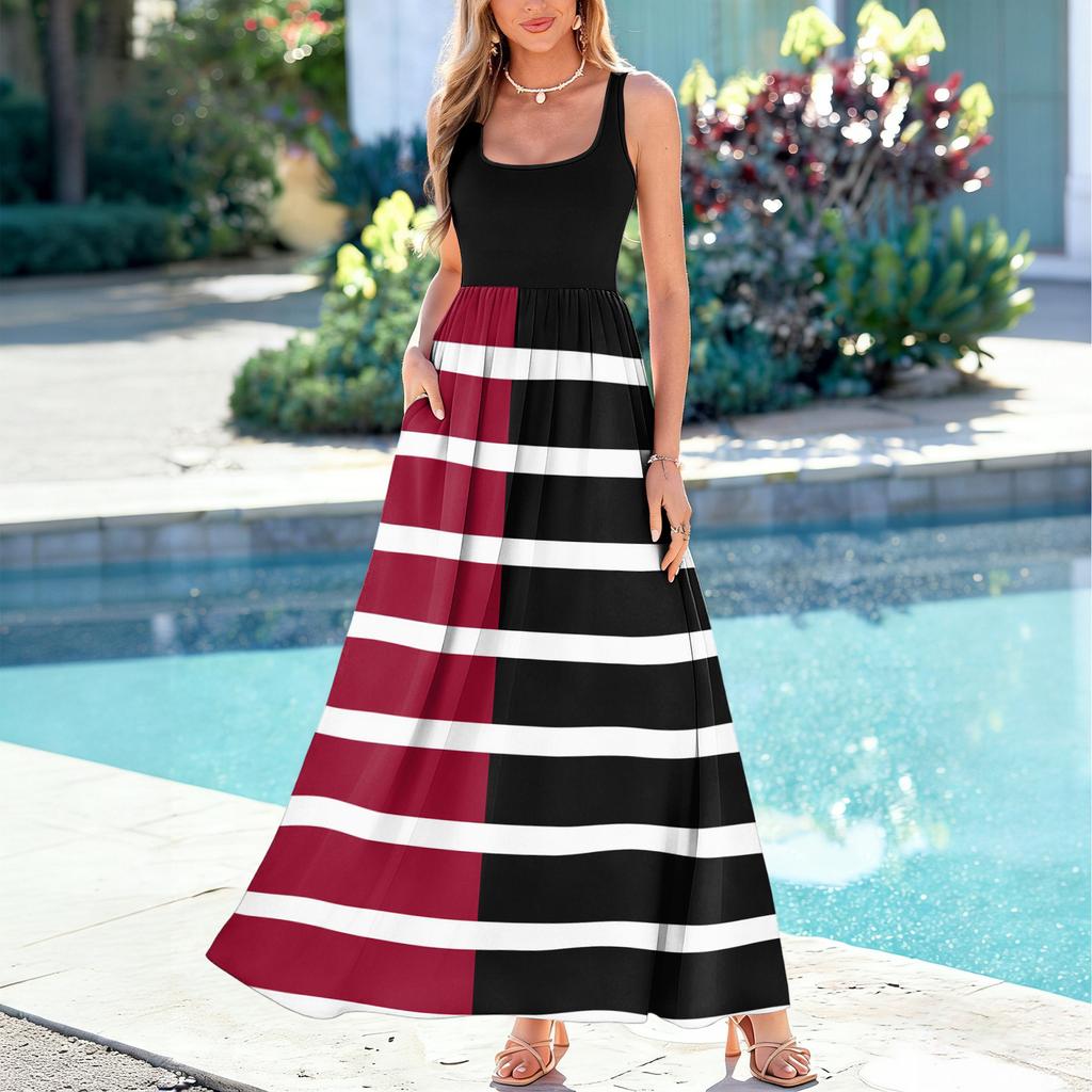 Ladies' striped printed summer casual and fashionable sleeveless long dress